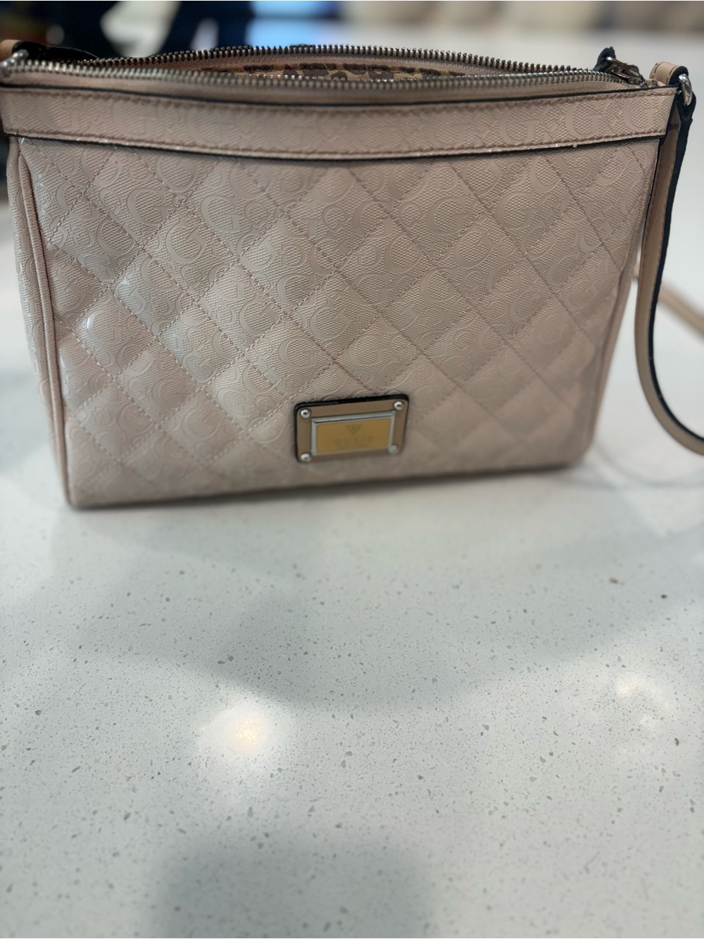 Guess Quilted light pink  Crossbody with Gold Plaque